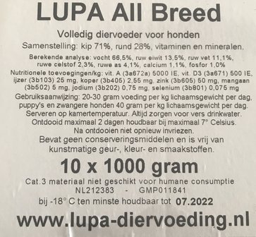 Lupa All Breed Compleet 1 x 10 kilo     